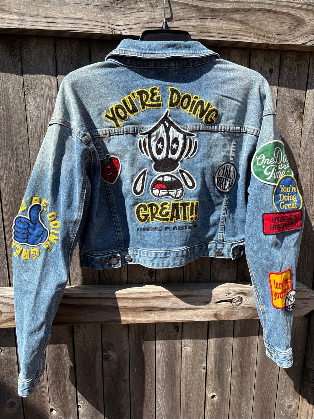 First Row medium positivity patch denim jacket!! - Picture 5 of 7